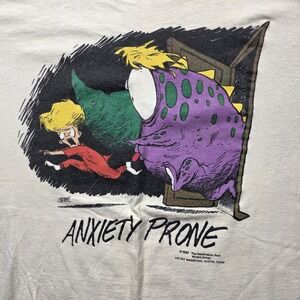 Vintage 1987 Anxiety Prone T-Shirt Berke Breathed Cartoon Graphic Men's‎ L White